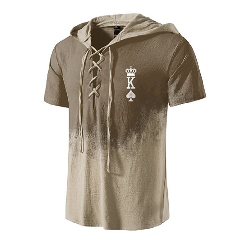 

Men's Unisex T shirt Tee 3D Print Graphic Prints Poker Hooded Street Daily Lace up Print Short Sleeve Tops Designer Casual Big and Tall Sports Brown / Summer / Summer