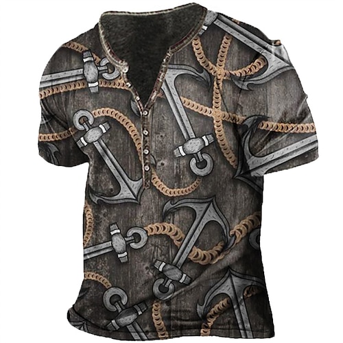 

Men's Henley Shirt Tee T shirt Tee 3D Print Graphic Chains Print Plus Size Henley Daily Sports Button-Down Print Short Sleeve Tops Designer Basic Casual Big and Tall Coffee / Summer