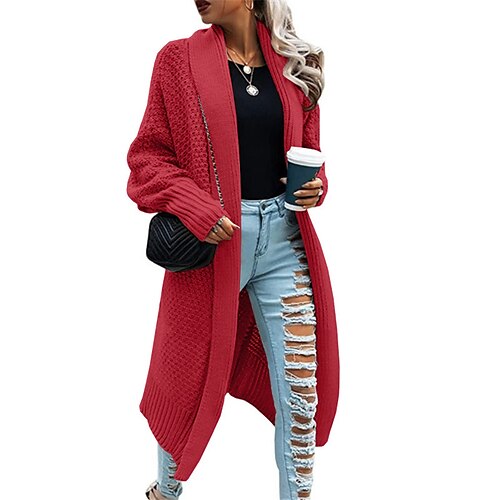 

Women's Cardigan Sweater Jumper Cable Knit Knitted Pure Color Shirt Collar Stylish Casual Outdoor Holiday Winter Fall Wine Army Green S M L / Long Sleeve / Regular Fit