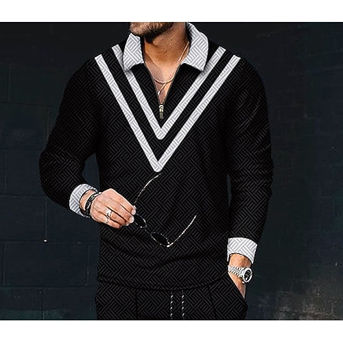 

Men's T shirt Tee Geometry Turndown Black / White White gray Wine Short Sleeves 3D Print Casual Daily 3D Tops Casual / Summer / Summer