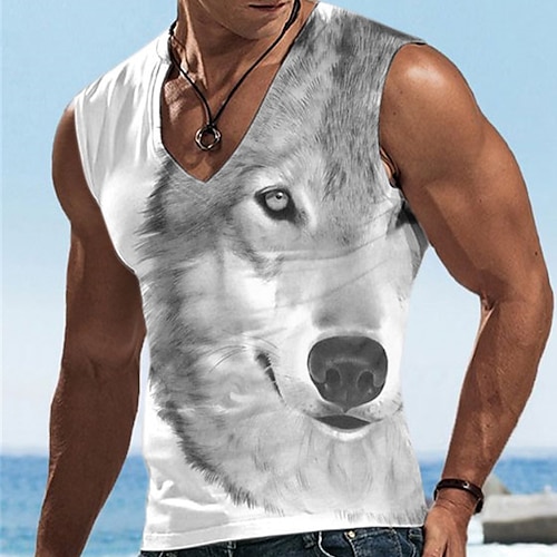 

Men's Unisex Undershirt Wolf Graphic Prints Crew Neck Gray Black 3D Print Outdoor Street Sleeveless Print Clothing Apparel Sports Casual Big and Tall / Summer / Summer