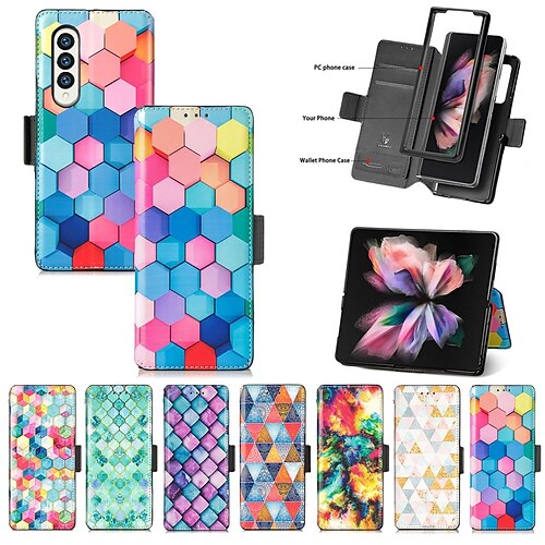 

Phone Case For Samsung Galaxy Wallet Card Z Fold 3 Z Fold 4 Card Holder Slots Magnetic Flip Kickstand Graphic PC PU Leather