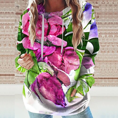 

Women's Hoodie Sweatshirt Pink Graphic Sports Long Sleeve 3XL