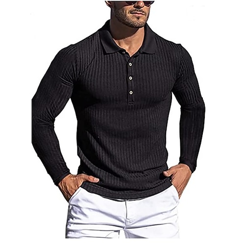 

Men's Collar Polo Shirt Knit Polo Sweater Golf Shirt Solid Color Striped Turndown Wine Dark Green Khaki Red Navy Blue Print Going out Gym Long Sleeve Patchwork Zipper Clothing Apparel Sportswear