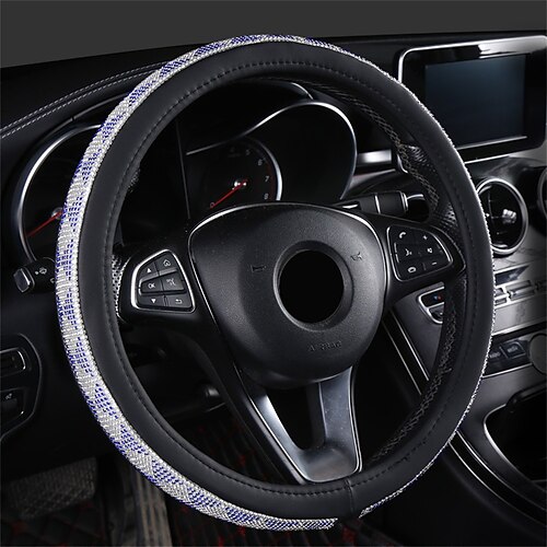 

Bling Diamond Steering Wheel Cover with AB Colorful Crystal Rhinestones, Sparkling Car Steering Wheel Protector Universal Fit 15 Inch