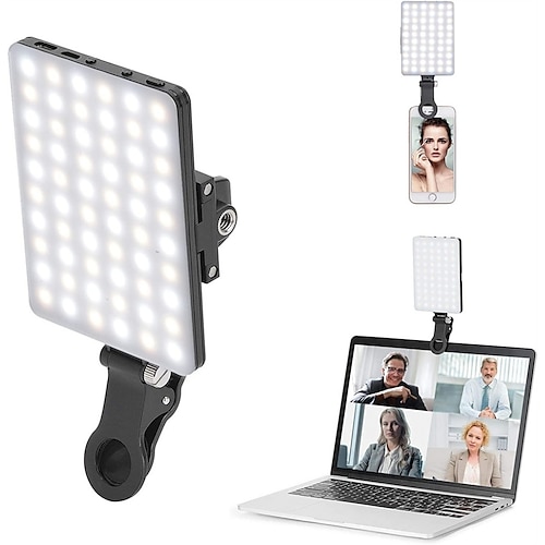 

60 LED High Power Rechargeable Clip Fill Video Light with Front & Back Clip Adjusted 3 Light Modes for Phone iPhone Android iPad Laptop for Makeup Selfie Vlog Video Conference