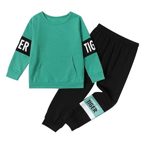

Kids Boys Sweatshirt Pants Clothing Set 2 Pieces Long Sleeve Green Letter Print Street Sports Vacation Fashion Comfort Cool Daily 3-12 Years