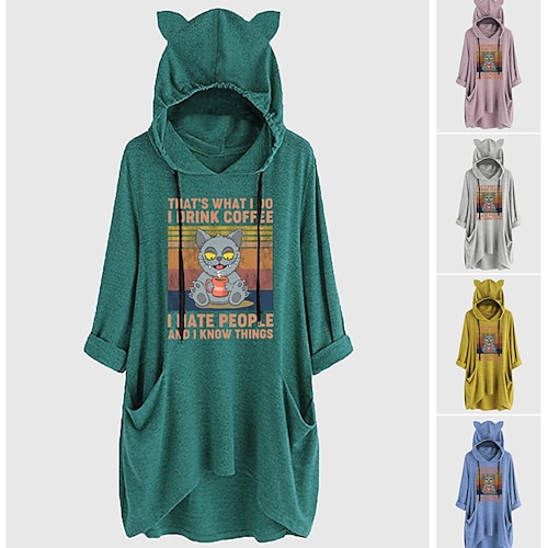 

Cartoon Cat Print Hoodie T-shirt Hoodie For Women's