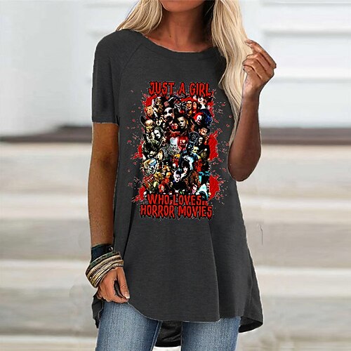 

Women's Shift Dress Short Mini Dress Dark Gray Half Sleeve Print Letter Print Fall Spring Round Neck Casual 2022 S M L XL XXL 3XL