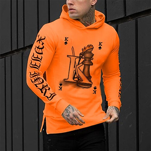 

Men's Pullover Hoodie Sweatshirt Hooded Graphic Letter Print Sports Outdoor Daily Sports Hot Stamping Basic Designer Hoodies Sweatshirts Long Sleeve Blue Orange / Spring / Fall