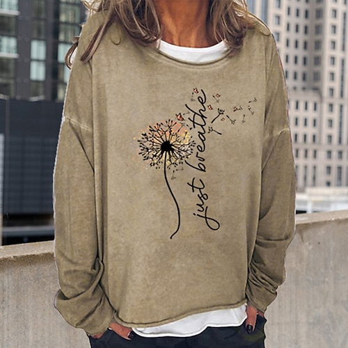 

Women's Sweatshirt Pullover Active Streetwear Print Blue Khaki Red Text Dandelion Daily Round Neck Long Sleeve S M L XL XXL