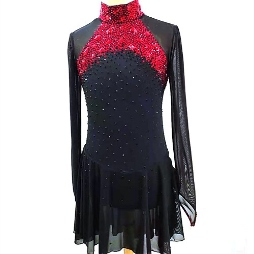 

Figure Skating Dress Women's Girls' Ice Skating Dress Black Red High Elasticity Training Competition Skating Wear Crystal / Rhinestone Long Sleeve Ice Skating Figure Skating / Winter
