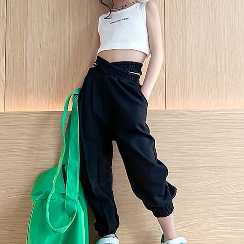 

Kids Girls' Tank Pants Clothing Set 2 Pieces Sleeveless Green White Black Solid Color Street Outdoor Active Daily Regular 3-13 Years