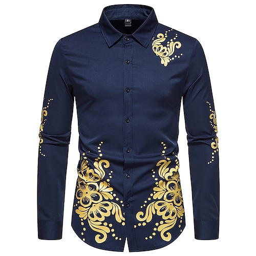 

Men's Shirt Casual Shirt Prom Shirt Graphic Prints Turndown Classic Collar Black Navy Blue White Print Outdoor Street Long Sleeve Bronzing Print Clothing Apparel Fashion Casual Breathable