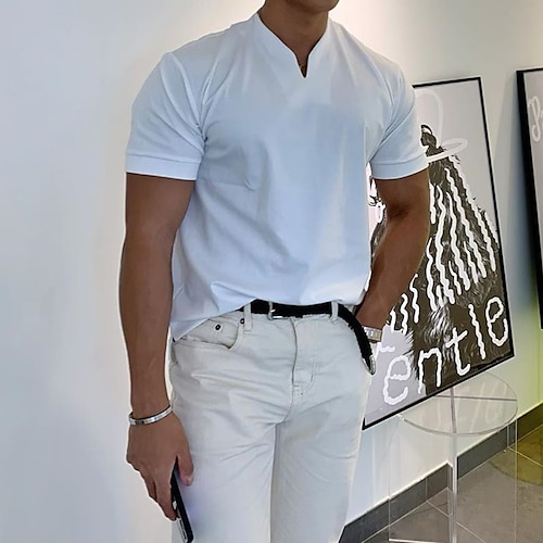  Herren T Shirt Kurzarm V Ausschnitt Sommer Einfach Sport Mode Leicht Klassicher Stil Urlaub Lässig Ferien Schwarz Weiß Rosa Top T-Shirt für Herren