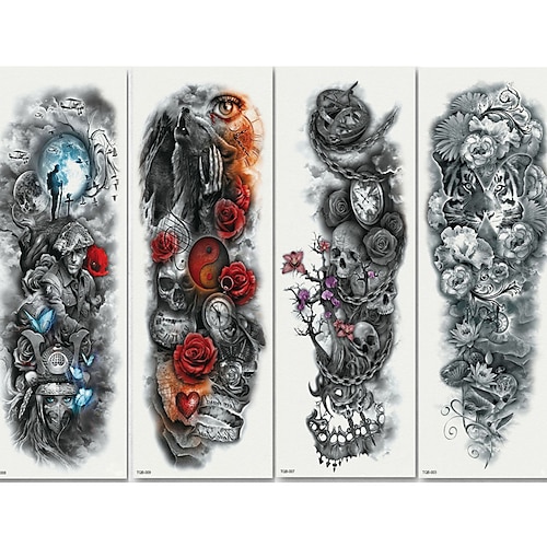 

4 PCS Large Arm Sleeve Lion Crown King Rose Waterproof Temporary Tattoo Sticker Fashion Wild Wolf Tiger Men Full Skull Totem Women