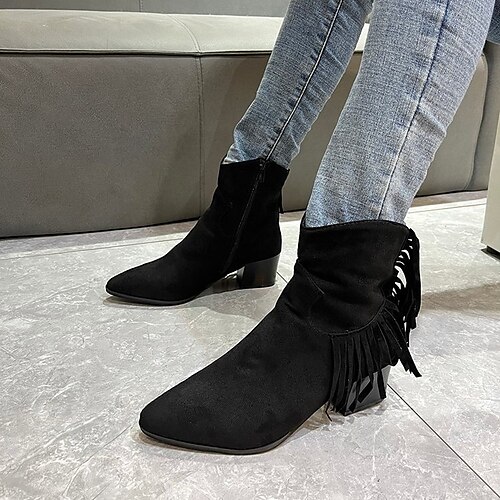 

Women's Boots Daily Plus Size Booties Ankle Boots Winter Chunky Heel Pointed Toe Casual Synthetics Loafer Solid Colored Light Brown Black