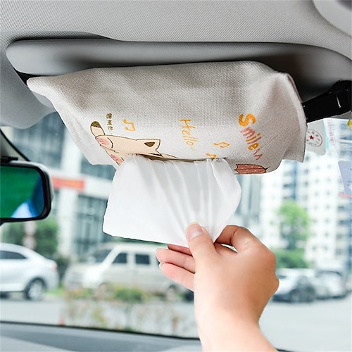 

1pcs Sun Visor Car Tissue Holder with Elastic Strap Easy to Install Durable Fabric For SUV Truck Van