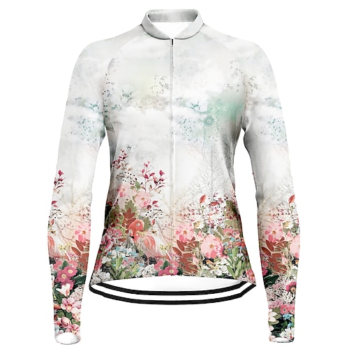 

21Grams Women's Cycling Jersey Long Sleeve Bike Top with 3 Rear Pockets Mountain Bike MTB Road Bike Cycling Breathable Quick Dry Moisture Wicking Reflective Strips White Floral Botanical Polyester