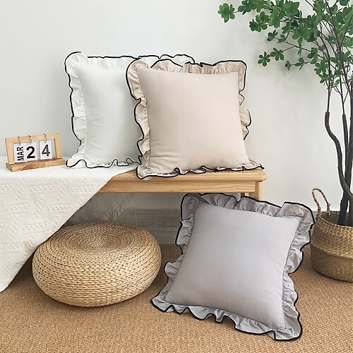 

Throw Pillow Cover Cotton Farmhouse Ruffles Square Quality Pillow Case for Bedroom Livingroom Cushion Cover