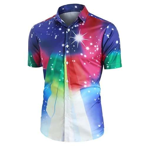 

Men's Shirt 3D Print Gradient Turndown Street Casual Button-Down Print Short Sleeves Tops Designer Casual Vintage Retro Blue / Summer