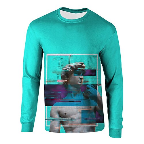 

Men's Unisex T shirt Tee 3D Print Graphic Prints Portrait Crew Neck Street Daily Print Long Sleeve Tops Basic Casual Big and Tall Sports White Light Blue