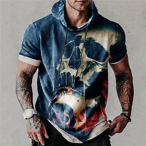 

Men's Unisex Pullover Hoodie Sweatshirt Hooded Skull Graphic Prints Print Sports Outdoor Daily Sports 3D Print Streetwear Designer Hoodies Sweatshirts Short Sleeve Blue Gray