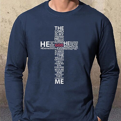 

Men's Unisex T shirt Tee Hot Stamping Cross Letter V Neck Street Casual Print Long Sleeve Tops Designer Simple Basic Casual Black Navy Blue