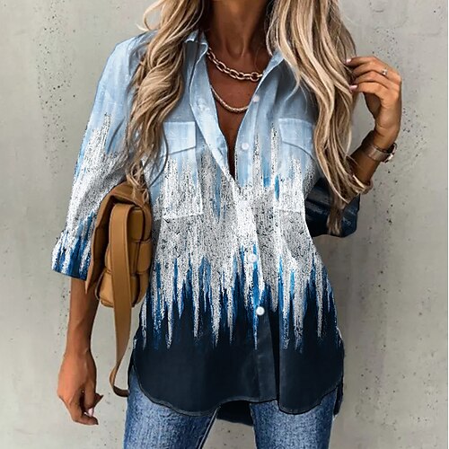 

Women's Shirt Blouse Blue Purple Green Tie Dye Button Pocket Long Sleeve Daily Weekend Streetwear Casual Shirt Collar Regular S