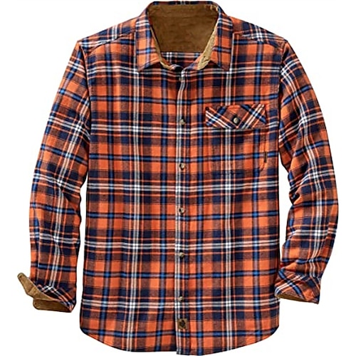 

Men's Flannel Shirt Shirt Jacket Fleece Shirt Plaid / Check Turndown Wine Blue Coffee Print Street Daily Long Sleeve Button-Down Clothing Apparel Fashion Casual Comfortable Fall Winter