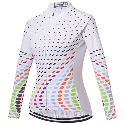 

21Grams Women's Cycling Jersey Long Sleeve Bike Top with 3 Rear Pockets Mountain Bike MTB Road Bike Cycling Breathable Quick Dry Moisture Wicking Reflective Strips White Black Polka Dot Geometic