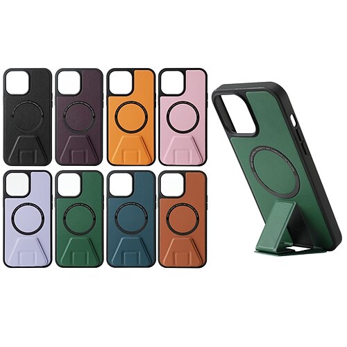 

Phone Case For Apple Back Cover iPhone 13 12 11 Pro Max X XR XS Max Bumper Frame Support Wireless Charging Kickstand Solid Colored PU Leather