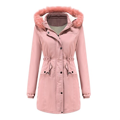 

Women's Winter Jacket Winter Coat Parka Windproof Warm Outdoor Street Daily Vacation Zipper Pocket Drawstring Fur Collar Zipper Hoodie Ordinary Casual Daily Modern Street Style Solid Color Regular Fit