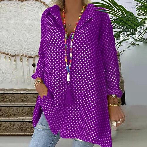 

Women's Shirt Polka Dot Daily Shirt Long Sleeve Print Shirt Collar Business Casual Black Gray Purple S