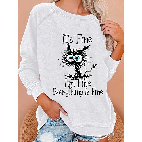 

Women's Sweatshirt Pullover Retro Green White Blue Graphic It's Fine Casual Round Neck Long Sleeve S M L XL 2XL