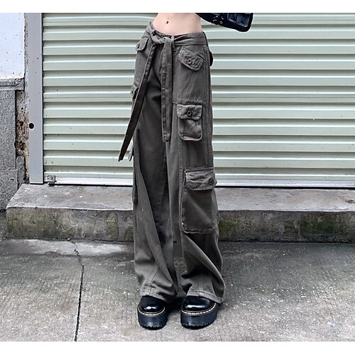 

Women's Cargo Pants Pants Trousers Trousers 100% Cotton Grey High Waist Retro Vintage Chino Casual Daily Baggy Micro-elastic Full Length Comfort Plain S M L XL