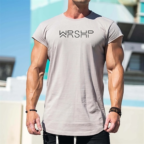 

Men's Unisex T shirt Tee Letter Crew Neck Gray Print Outdoor Street Short Sleeve Print Clothing Apparel Sports Designer Casual Big and Tall / Summer / Summer