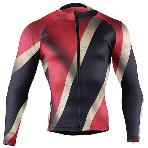 

21Grams Men's Cycling Jersey Long Sleeve Bike Top with 3 Rear Pockets Mountain Bike MTB Road Bike Cycling Breathable Quick Dry Moisture Wicking Reflective Strips Red National Flag Polyester Spandex