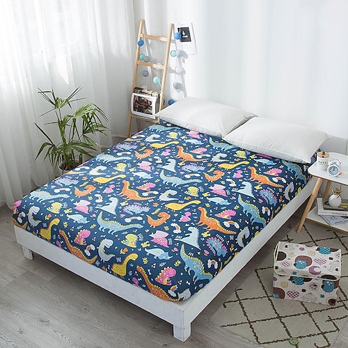 

Cartoon Mattress Protector Cover Twin/Queen/King Size Deep Pocket Polyester Bed Cover Dinosaur Pattern Fitted Sheet