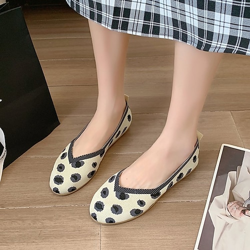 

Women's Flats Daily Comfort Shoes Plus Size Flat Heel Round Toe Casual Minimalism Knit Loafer Color Block Black Yellow