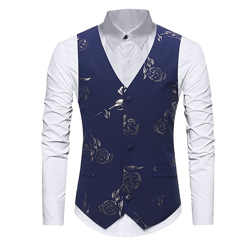 

Men's Hot Gold Rose Print V-neck Vest Vest