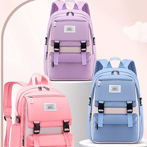 

School Backpack Bookbag Solid Color for Student Boys Girls Waterproof Wear-Resistant Large Capacity Polyester Oxford Cloth School Bag Back Pack Satchel 18 inch