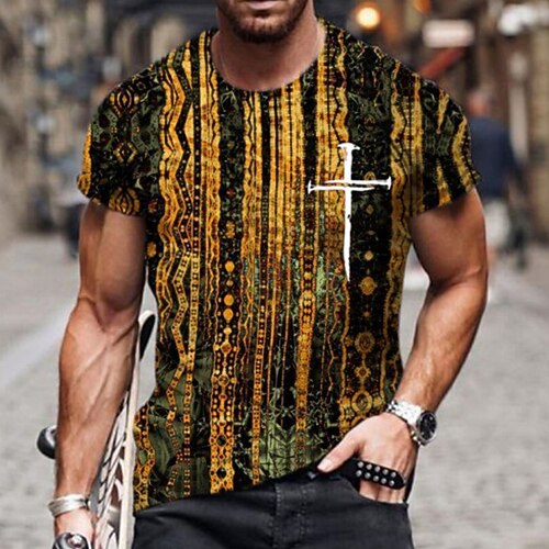 

Men's Unisex T shirt Tee 3D Print Graphic Prints Crew Neck Street Daily Print Short Sleeve Tops Designer Casual Big and Tall Sports Yellow / Summer