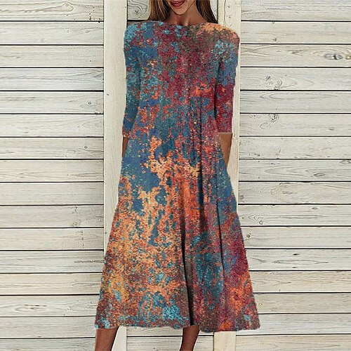 

Women's Shift Dress Midi Dress Blue Red Beige 3/4 Length Sleeve Floral Ruched Print Fall Winter Round Neck Casual Vacation 2022 S M L XL XXL 3XL