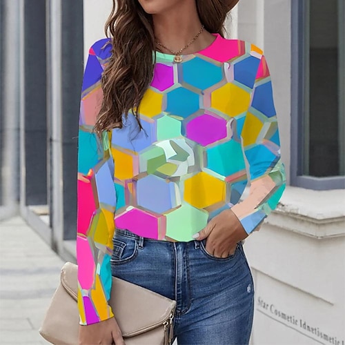 

Women's T shirt Casual Weekend 3D Painting Long Sleeve Print Round Neck Basic Print