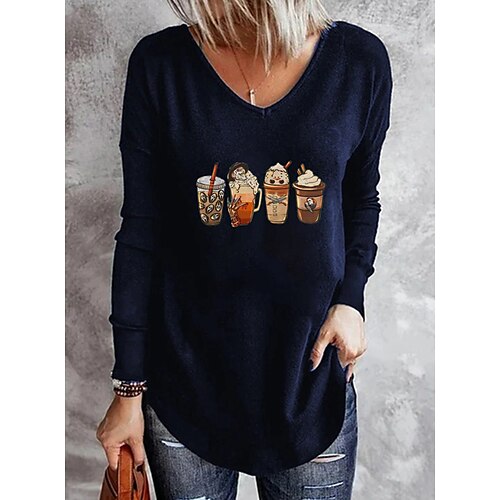 

Women's T shirt Tee Letter Home Halloween Casual T shirt Tee Long Sleeve Print V Neck Basic Halloween Green Black Blue S