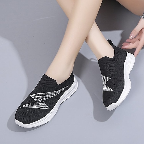 

Women's Trainers Athletic Shoes Daily Flyknit Shoes Flat Heel Round Toe Casual Minimalism Running Shoes Tissage Volant Loafer Black White