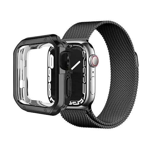 

1PC Smart Watch Band with Case Compatible with Apple iWatch Series 8 7 6 5 4 3 2 1 SE Milanese Loop for iWatch Smartwatch Strap Wristband TPU Metal Luxury Adjustable Rugged