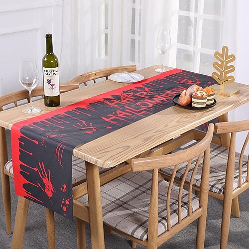 

Halloween Pumpkin Spider Web Castle Table Runner Decoration Cotton Linen Table Runner for Dining Room and Halloween Party