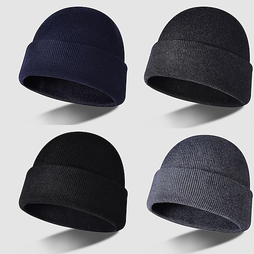 

Men's Hat Beanie / Slouchy Black Dark Gray Navy Blue Outdoor Street Dailywear Knitted Pure Color Windproof Warm Breathable